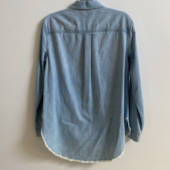 Melrose and Market Denim Button Down Shirt with Frayed Hi Lo Hem - Picture 6 of 6